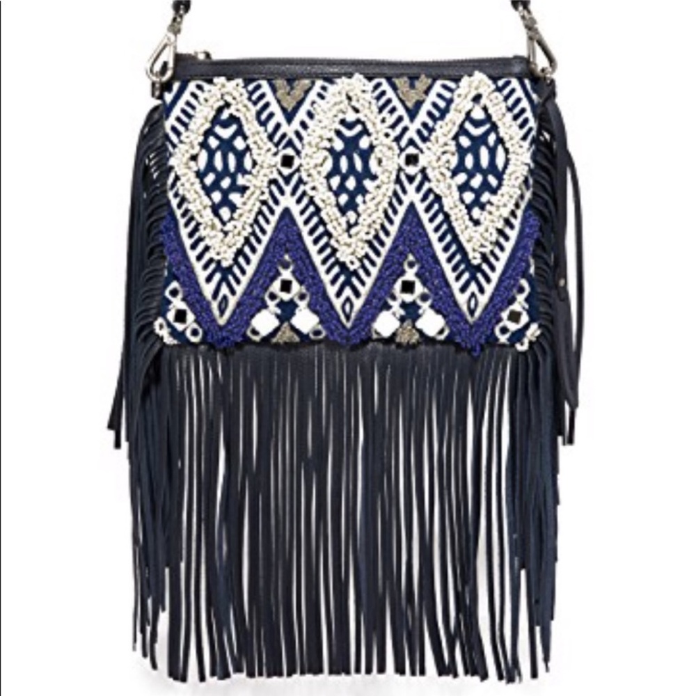 Rebecca Minkoff navy beaded with fringe purse